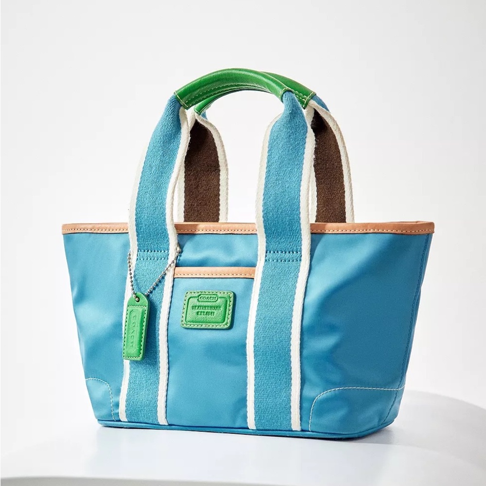 Coach Vintage Mini Hampton Tote purse blue & green canvas monogram interior - Picture 1 of 7